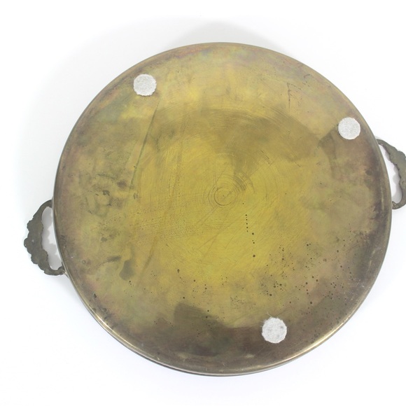 Vintage 12” Brass Gallery Tray with Floral Handles for Serving Drinks - Picture 8 of 8